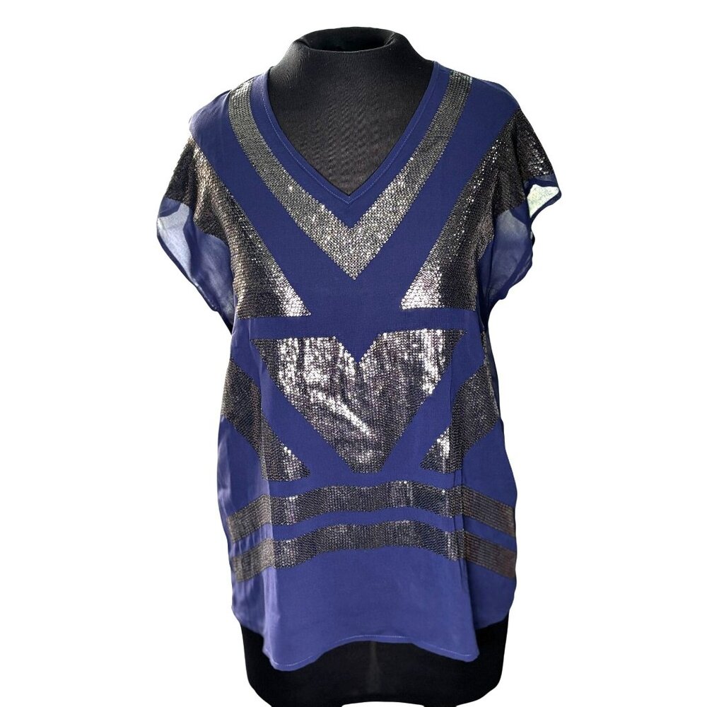 Navy Blue Sequin Top By Black Saks Fifth Avenue Size M